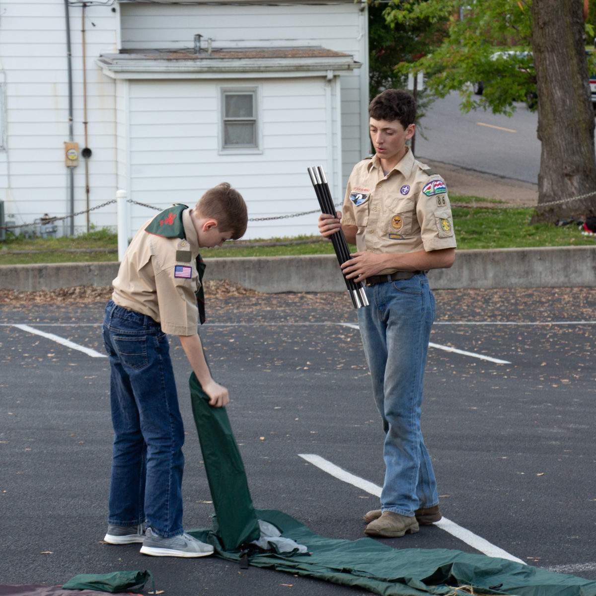 Sorting through the tents - Troop 1086