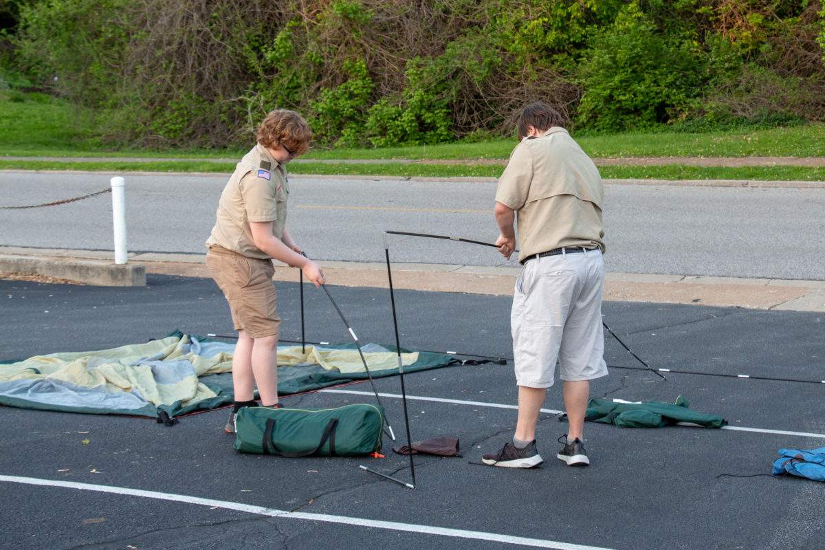 Sorting through the tents - Troop 1086